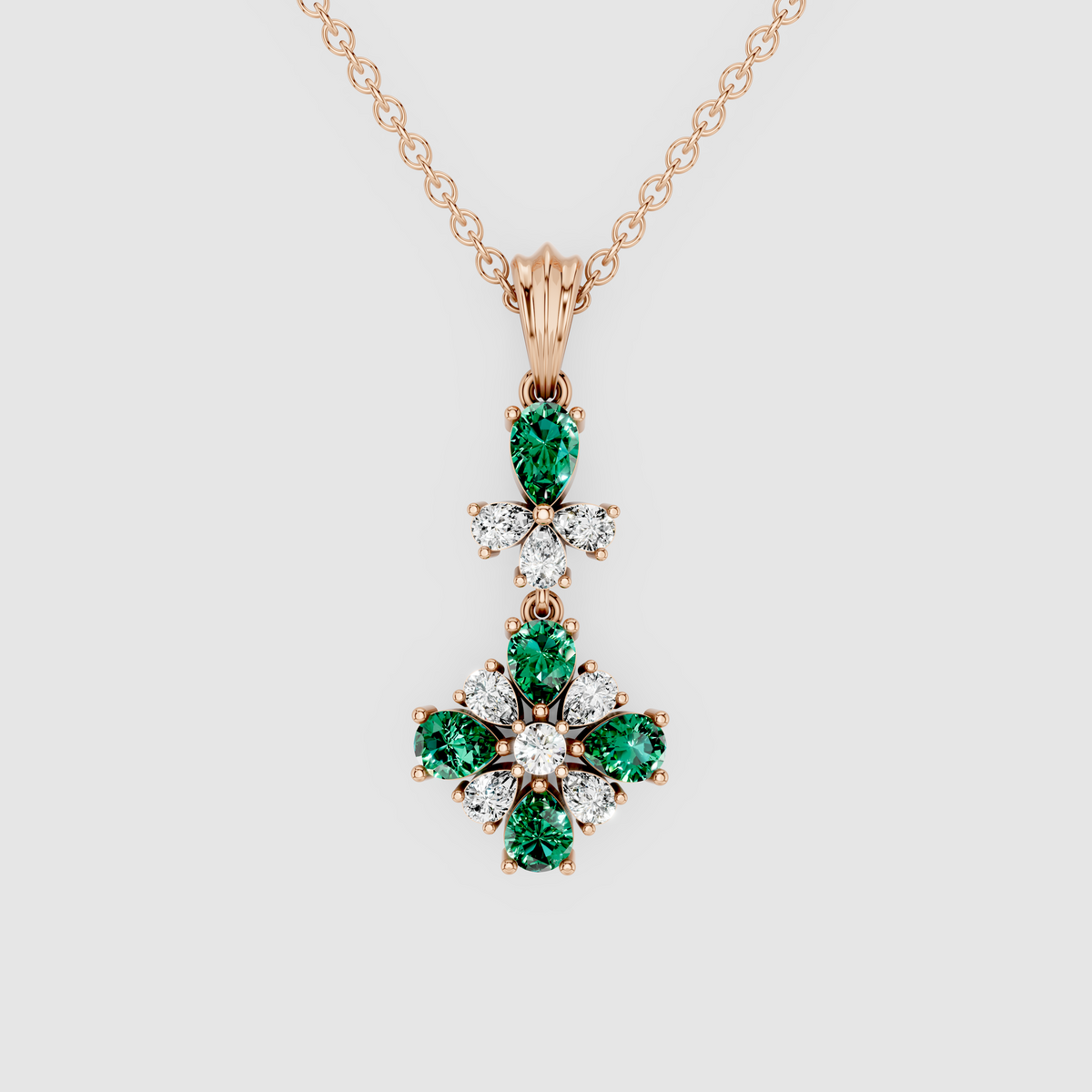 Regal Maya – Vintage-Inspired Emerald & Moissanite Cluster Drop Pendant in 18KT Gold