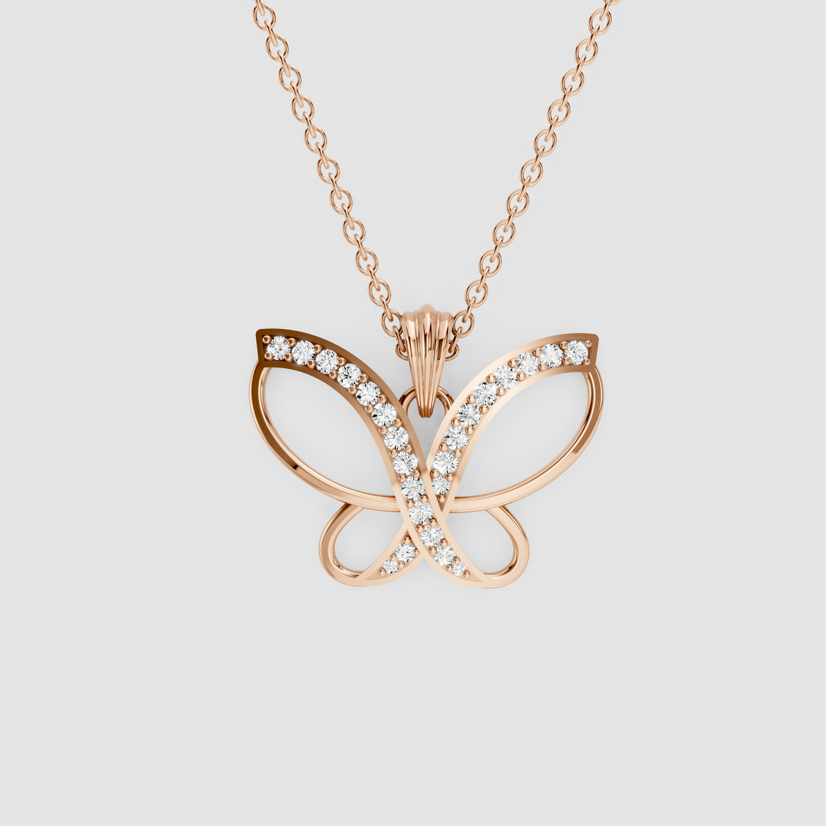 Freya – Openwork Butterfly Pendant with Pave Moissanite Ribbon in 18KT Gold