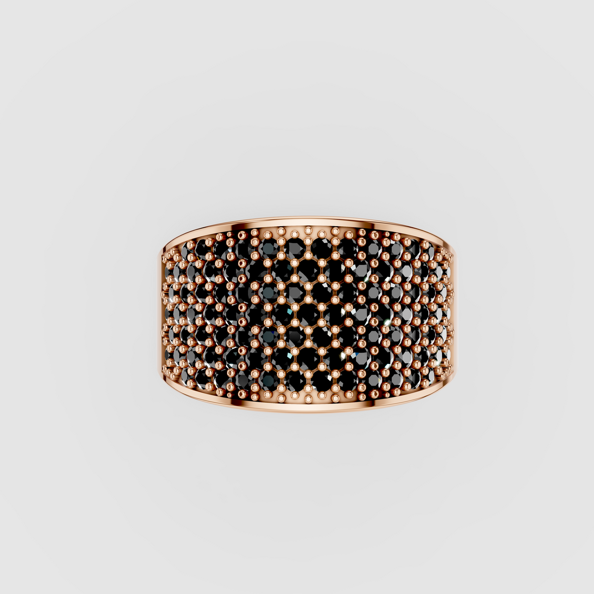 Isabella - Solid 18K Gold Honeycomb Black Zircon Band Ring