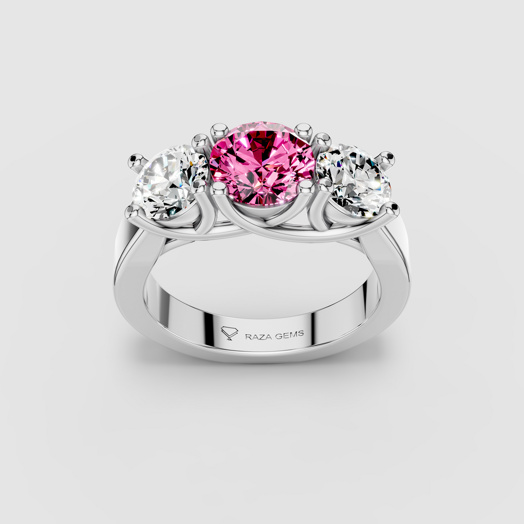 Florence - Solid 18K Gold Pink Sapphire with Brilliant Moissanite Side Stones