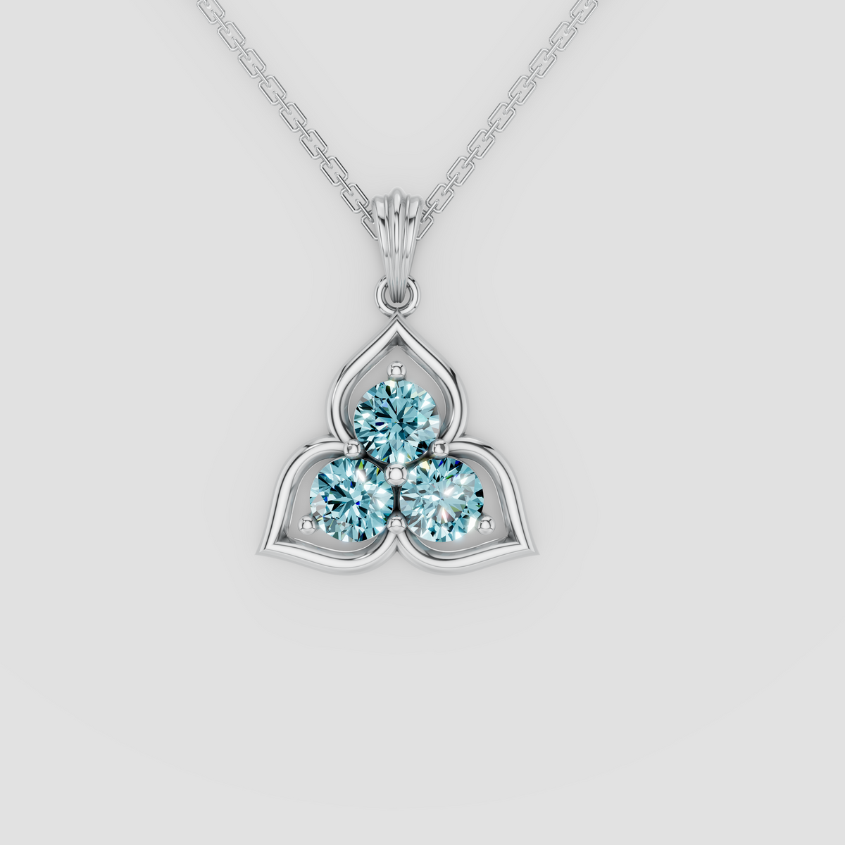 Caelia – Three-Stone Sky Blue Topaz Floral Motif Pendant in 18KT Gold