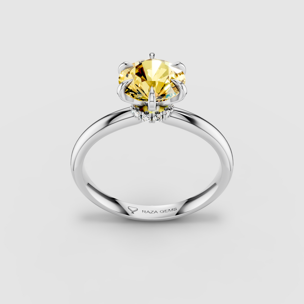 Isabella - 18K Gold Round Yellow Sapphire Solitaire with Hidden Moissanite Halo Ring