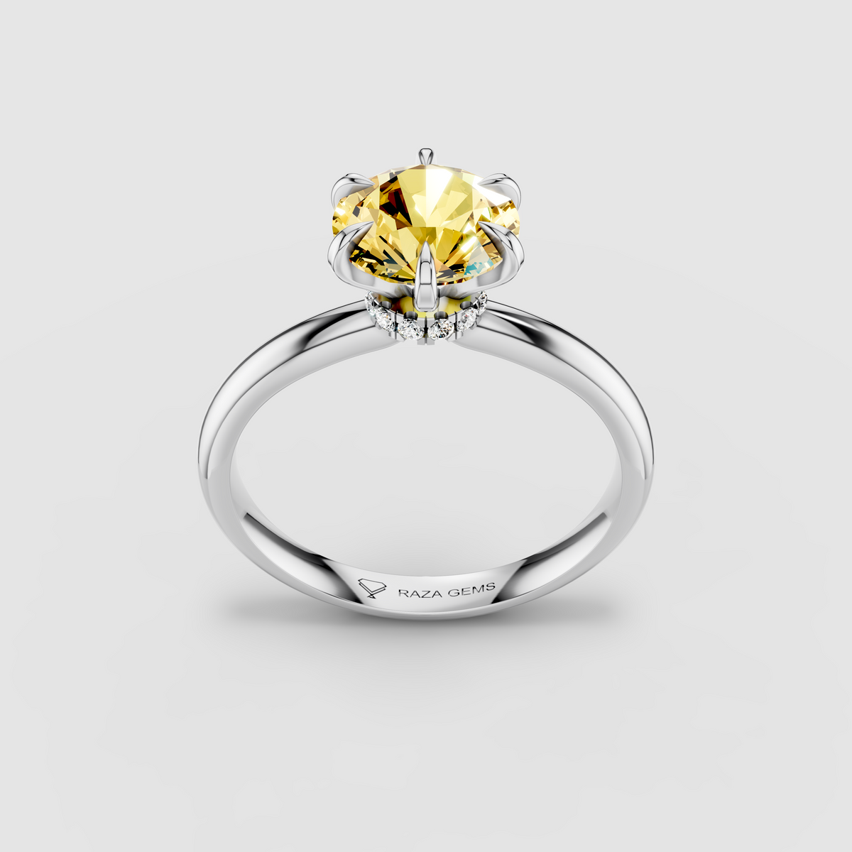 Isabella - 18K Gold Round Yellow Sapphire Solitaire with Hidden Moissanite Halo Ring