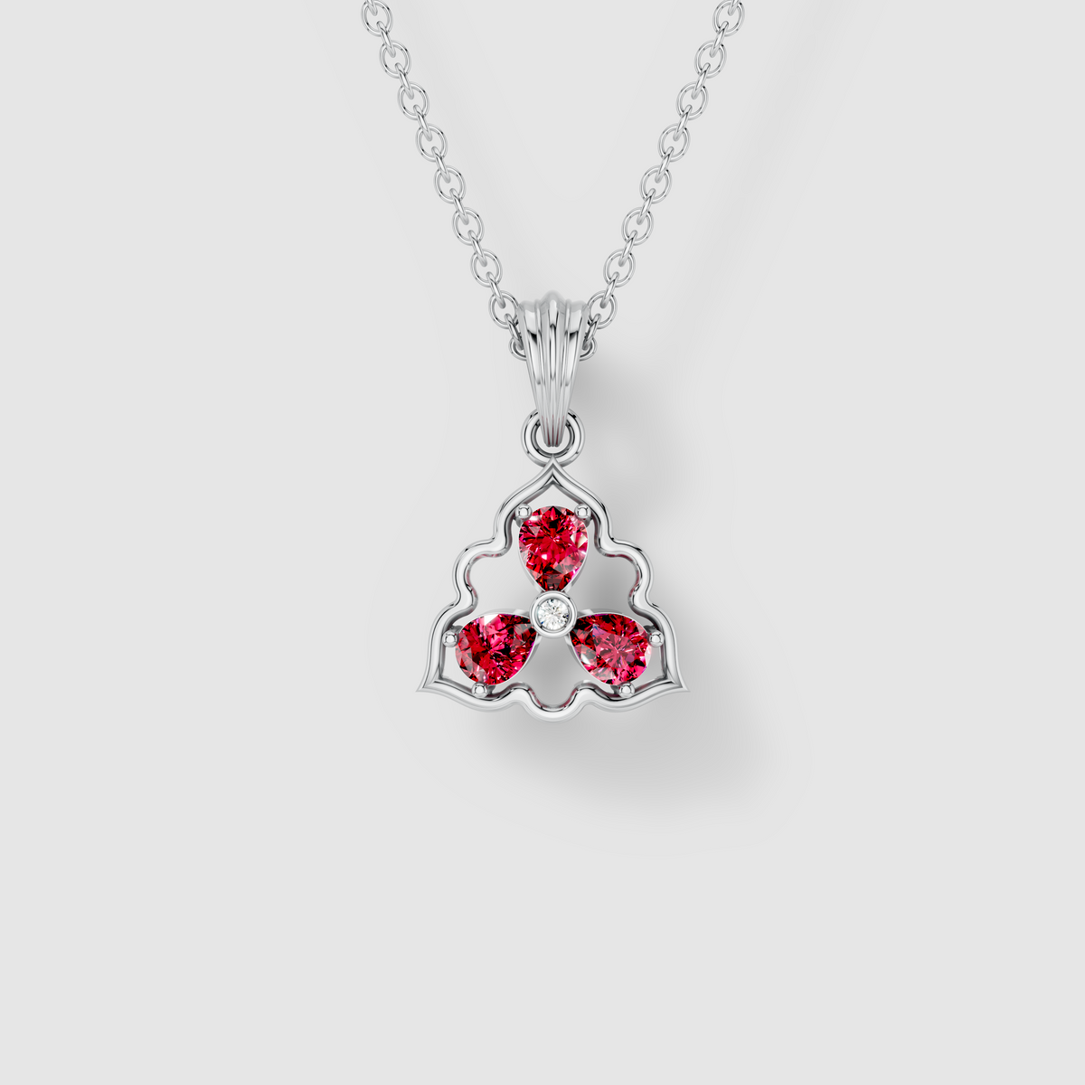 Pamela - Solid 18K Gold Three-Stone Pear Ruby & Moissanite Cluster Pendant"