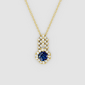 Royal Chevron – Square Blue Sapphire Halo Pendant with Moissanite in 18KT Gold