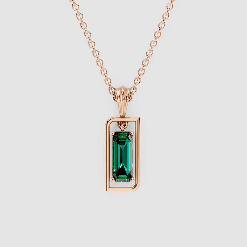 18K Gold Geometric Emerald Cut Emerald Pendant Charm