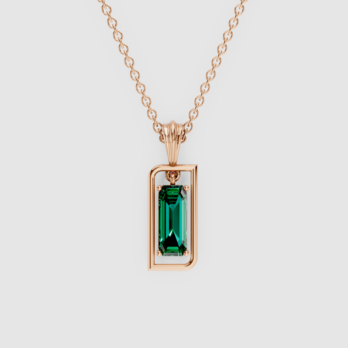 18K Gold Geometric Emerald Cut Emerald Pendant Charm