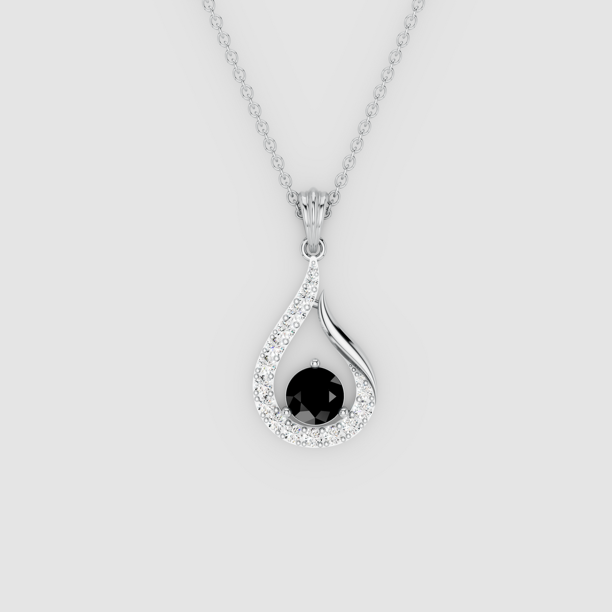 Mabel – Round Black Spinel & Moissanite Pavé Teardrop Pendant in 18KT Gold