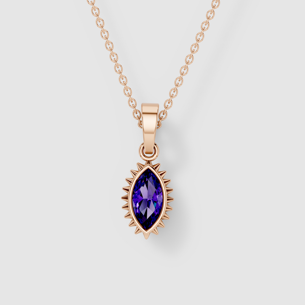 Jennifer - 18K Gold Marquise Garnet Spiked Sunburst Solitaire Pendant"