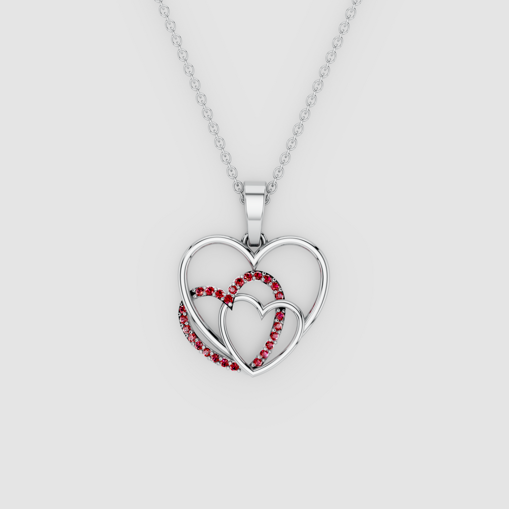Eternal Bond – Crimson Ruby Pavé Multi-Heart Statement Pendant in 18KT Gold