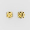 Donna - Solid 18K Gold Cushion Yellow Sapphire with Moissanite Halo Earrings"
