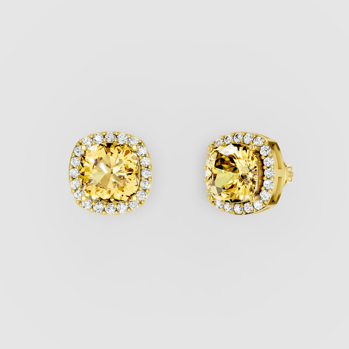 Donna - Solid 18K Gold Cushion Yellow Sapphire with Moissanite Halo Earrings"