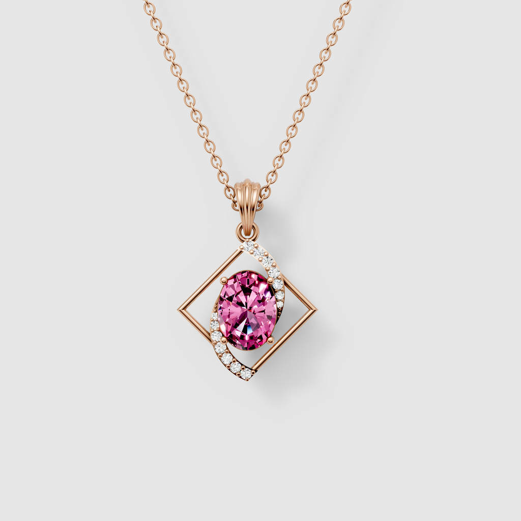 Barbara - 18K Gold Oval Pink Spinel & Moissanite Diamond-Frame Pendant (Pendant Only)"