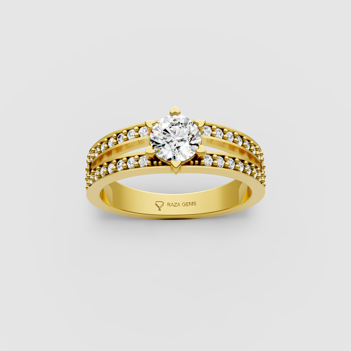 Bonnie – 18K Gold Moissanite Solitaire Engagement Ring with Accent Stones