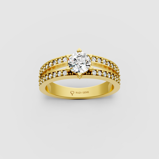 Bonnie – 18K Gold Moissanite Solitaire Engagement Ring with Accent Stones