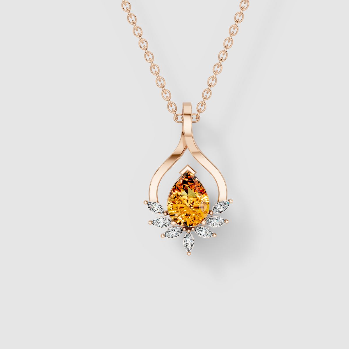 Angela - 18K Gold Pear Citrine & Marquise Moissanite Cluster Pendant (Pendant Only)"