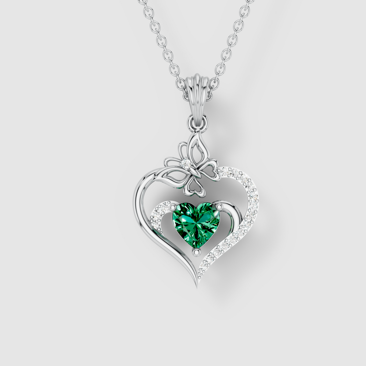 Olivia - 18K Gold Heart Emerald & Butterfly Moissanite Pendant (Pendant Only)"