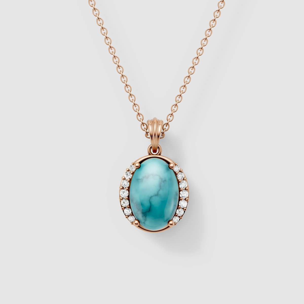 Mary - 18K Gold Oval Turquoise (Firoza) Pendant with Moissanite Accents"