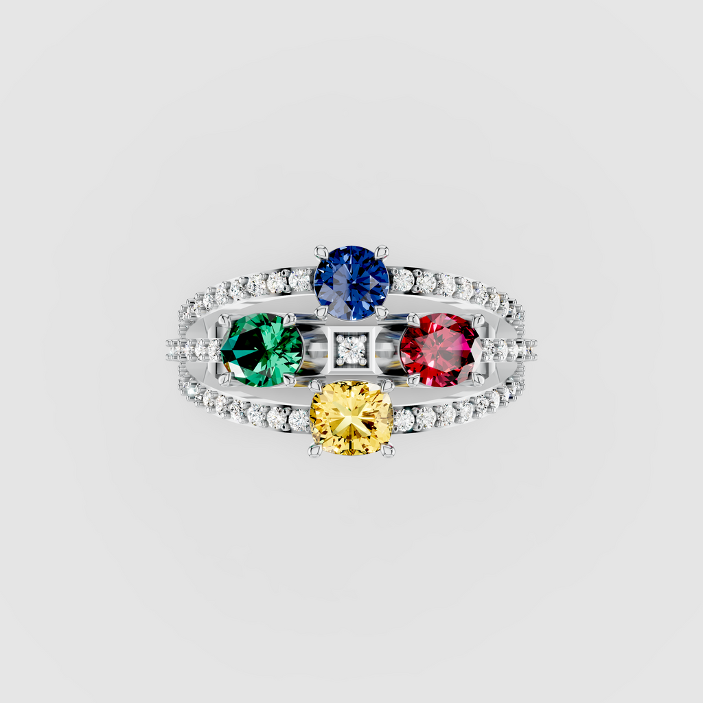 Olivia - Solid 18K Gold Sapphire, Emerald, Ruby & Moissanite Ring