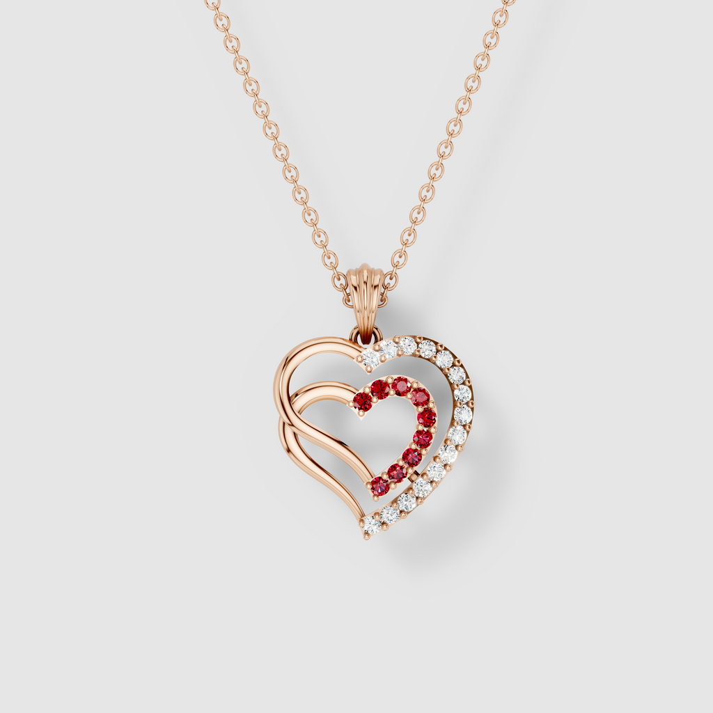 Betty - 18K Gold Double Heart Ruby & Moissanite Pendant (Pendant Only)"