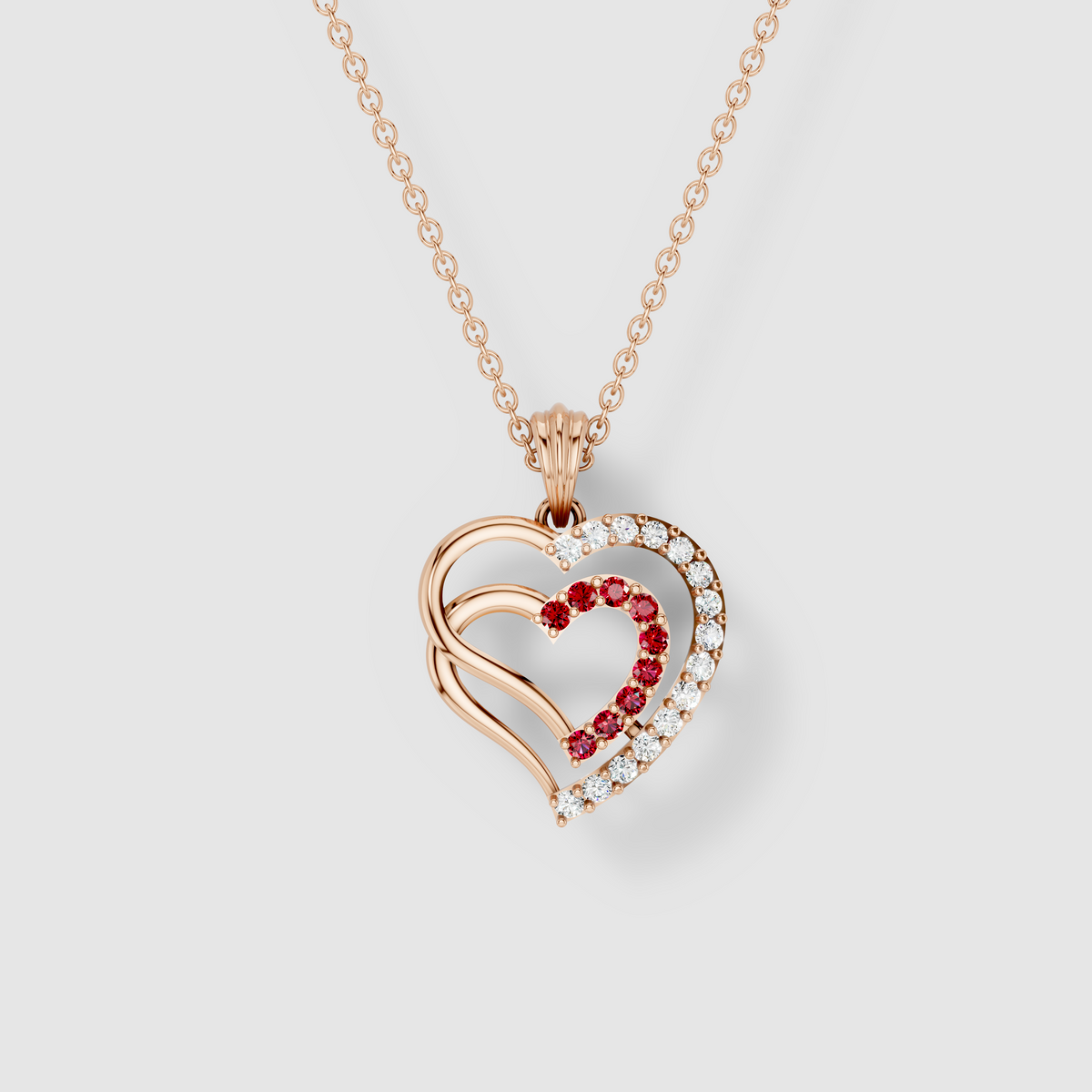 Betty - 18K Gold Double Heart Ruby & Moissanite Pendant (Pendant Only)"