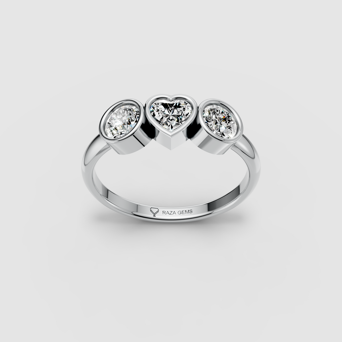 Isabella – Bezel-Set Heart Moissanite Ring | 18K Gold, White Gold & Rose Gold