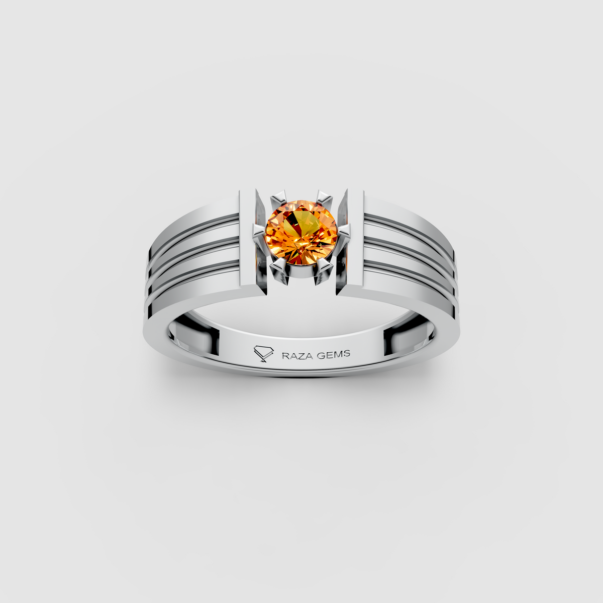 Maryam – 18K Solid Gold Orange Spinel Modern Four-Prong Band