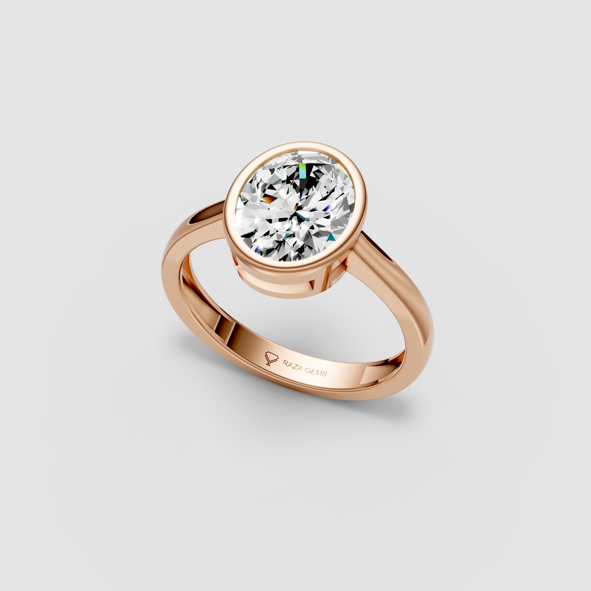 Modern Horizon – Oval Moissanite Bezel-Set Engagement Ring in 18KT Gold