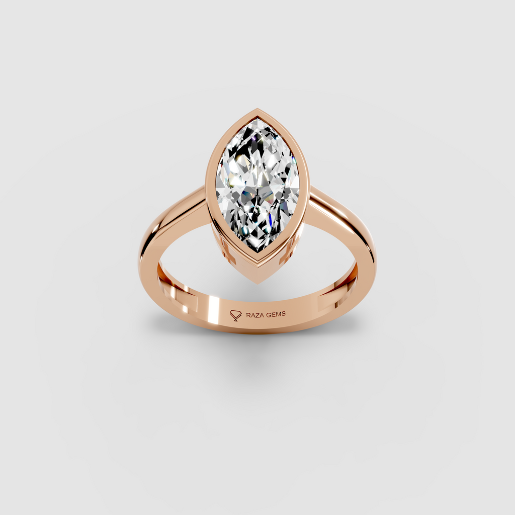 Moissanite Emerald Cut Bezel Ring in 18K Gold — Women's Solitaire Ring