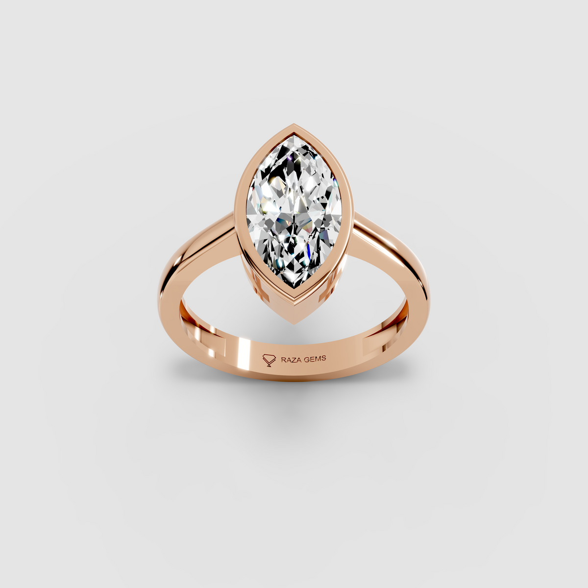 Moissanite Emerald Cut Bezel Ring in 18K Gold — Women's Solitaire Ring