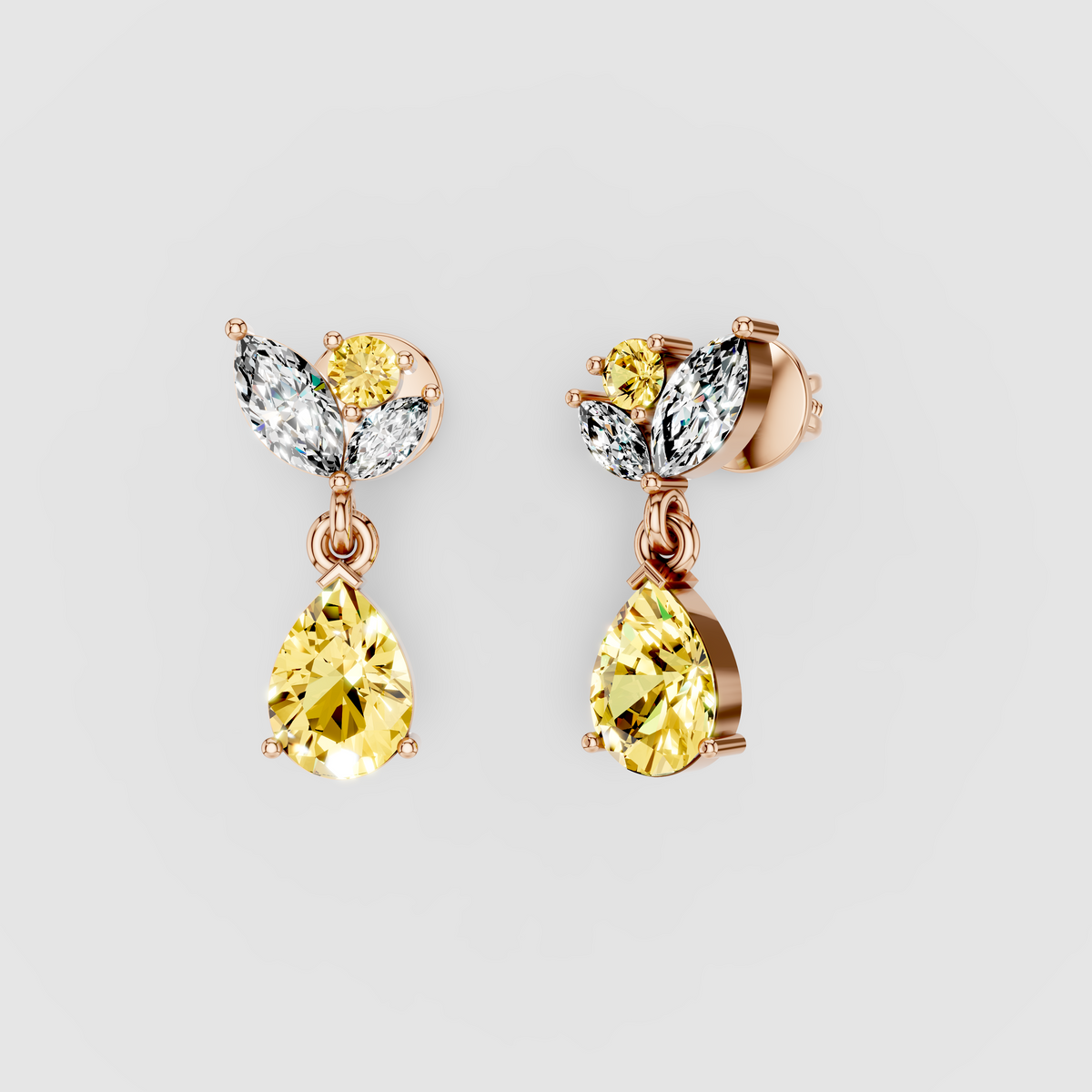 Brenda - 18K Gold Pear Yellow Sapphire & Moissanite Leaf Earrings