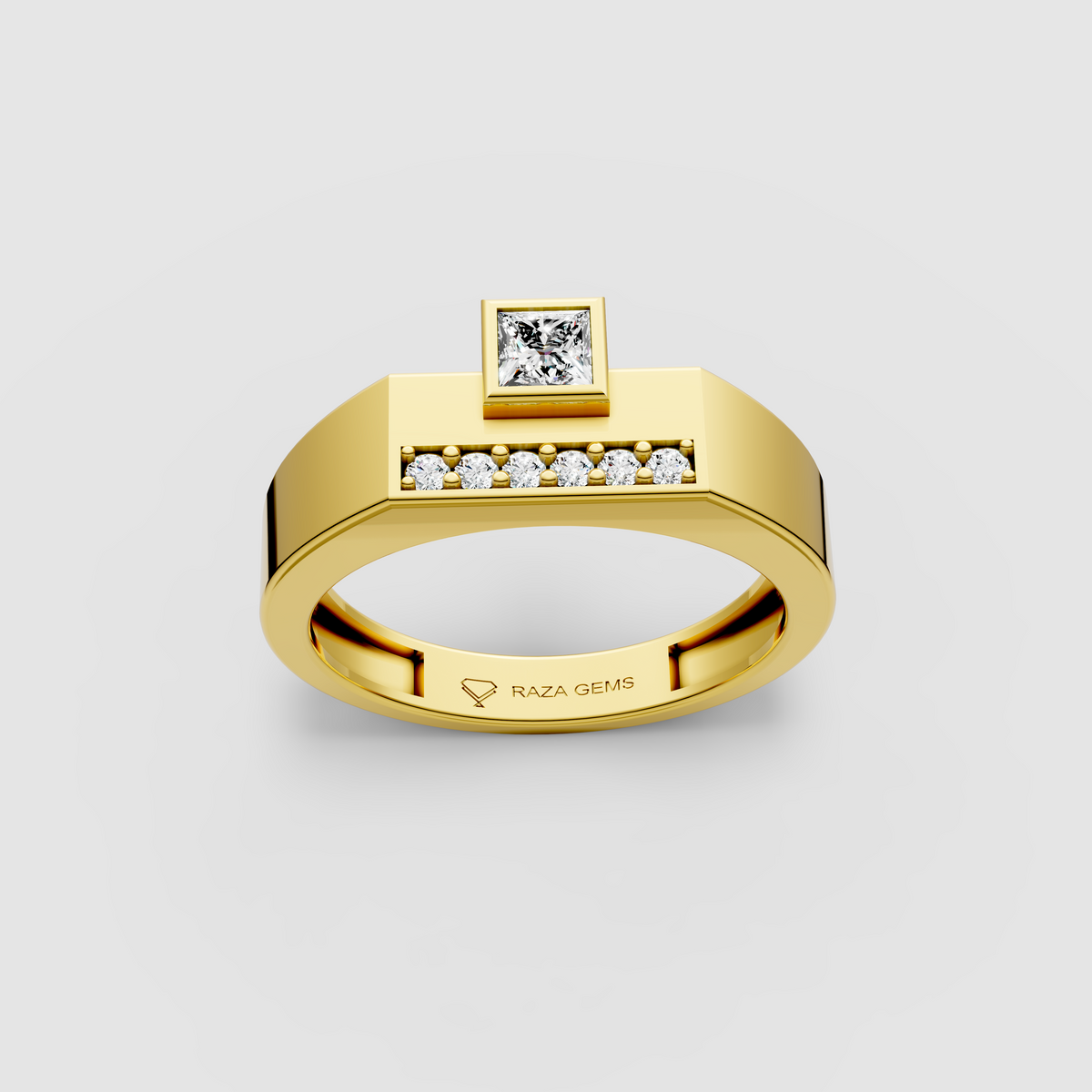 Penelope – 18K Gold Bezel Princess Cut Moissanite Statement Ring