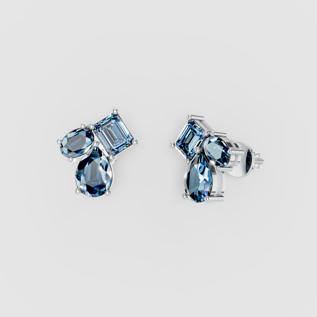 Jessica - 18K Gold Multi-Shape Aquamarine Cluster Stud Earrings"