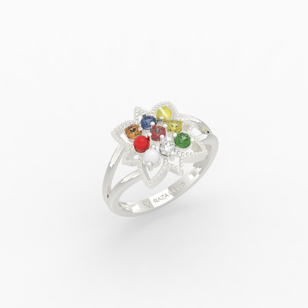 Navaratna Rings for Women - Aleena - White Gold