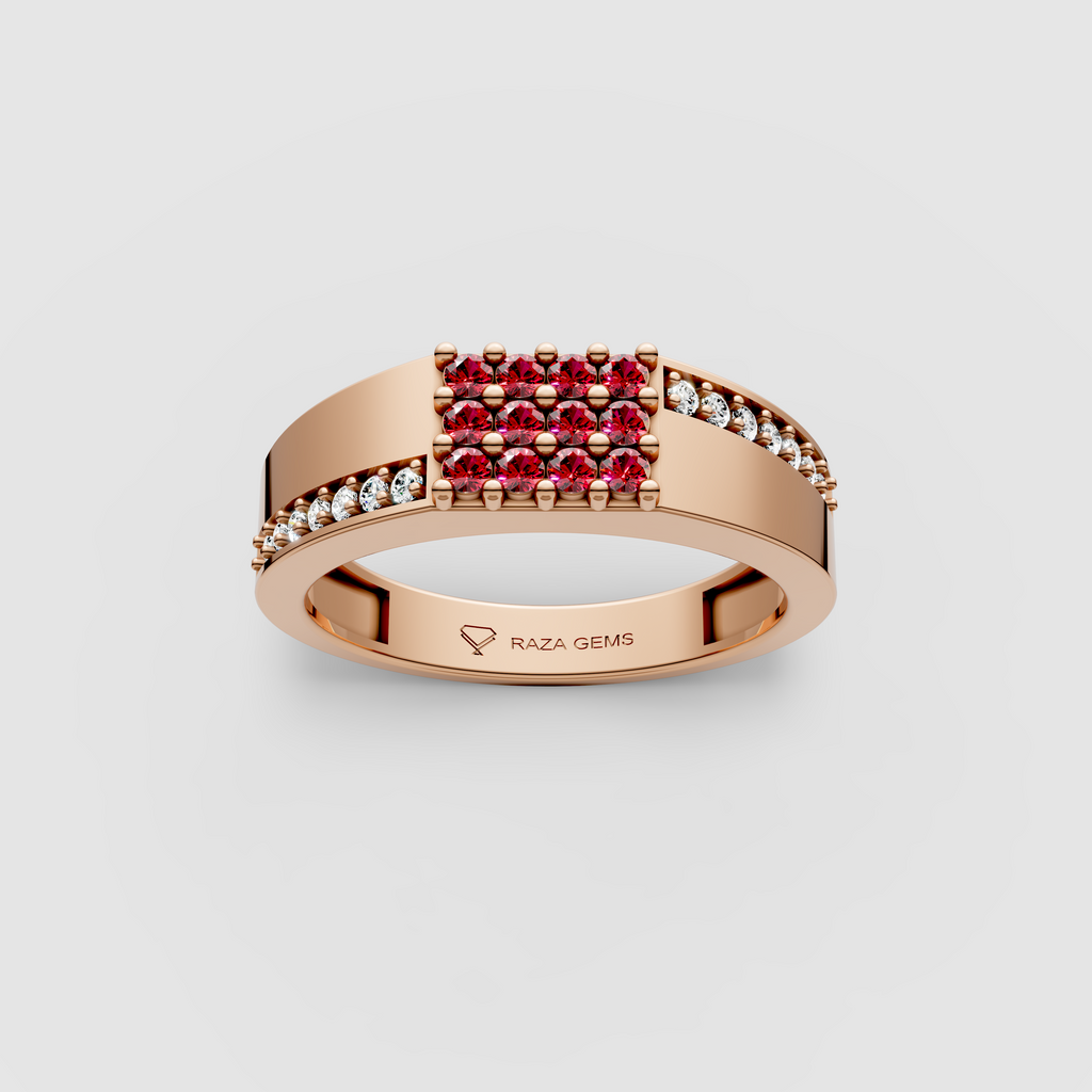 Bella – 18K Solid Gold Pave Ruby & Natural Moissanite Band Ring