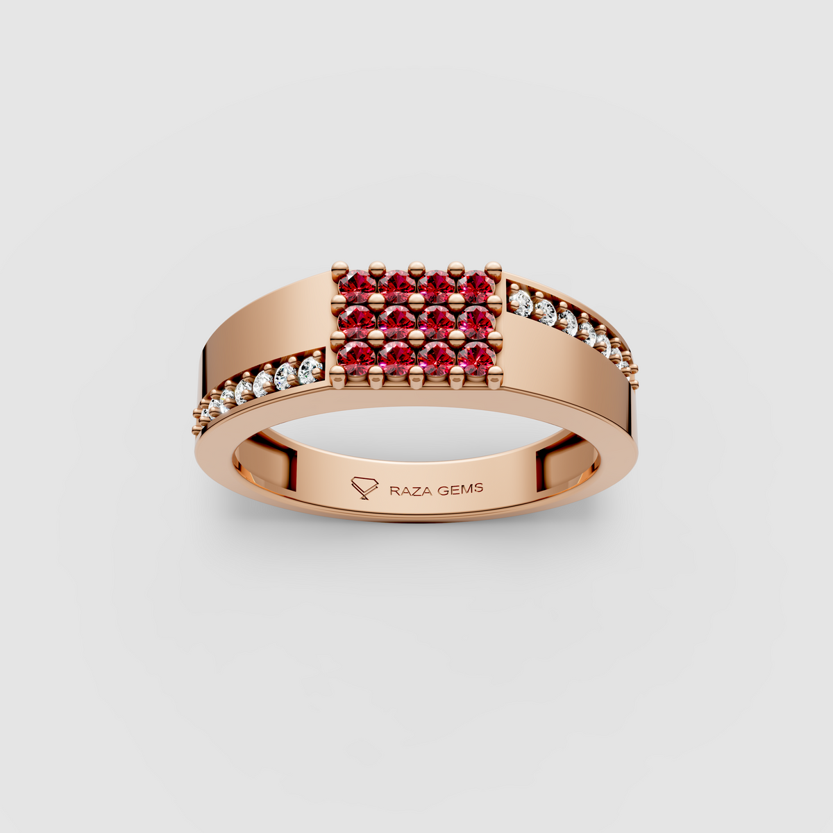 Bella – 18K Solid Gold Pave Ruby & Natural Moissanite Band Ring