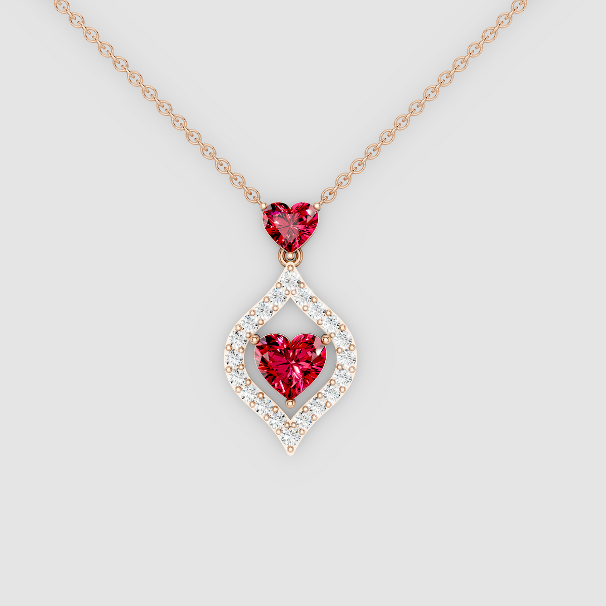 Charlotte – Heart-Cut Crimson Ruby Solitaire Pendant with Moissanite Frame in 18KT Gold