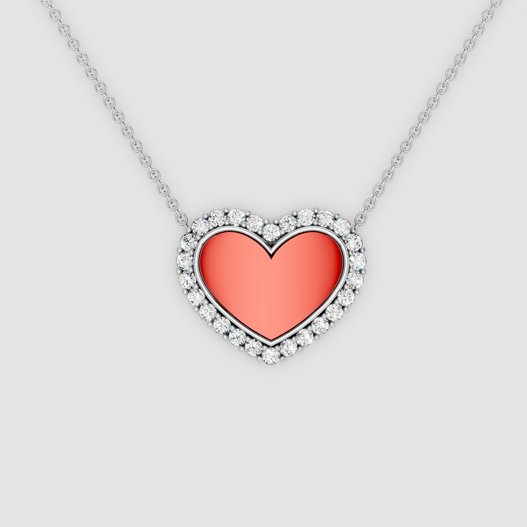 Nancy - 18K Gold Red Agate Heart Pendant with Moissanite Halo (Pendant Only)"