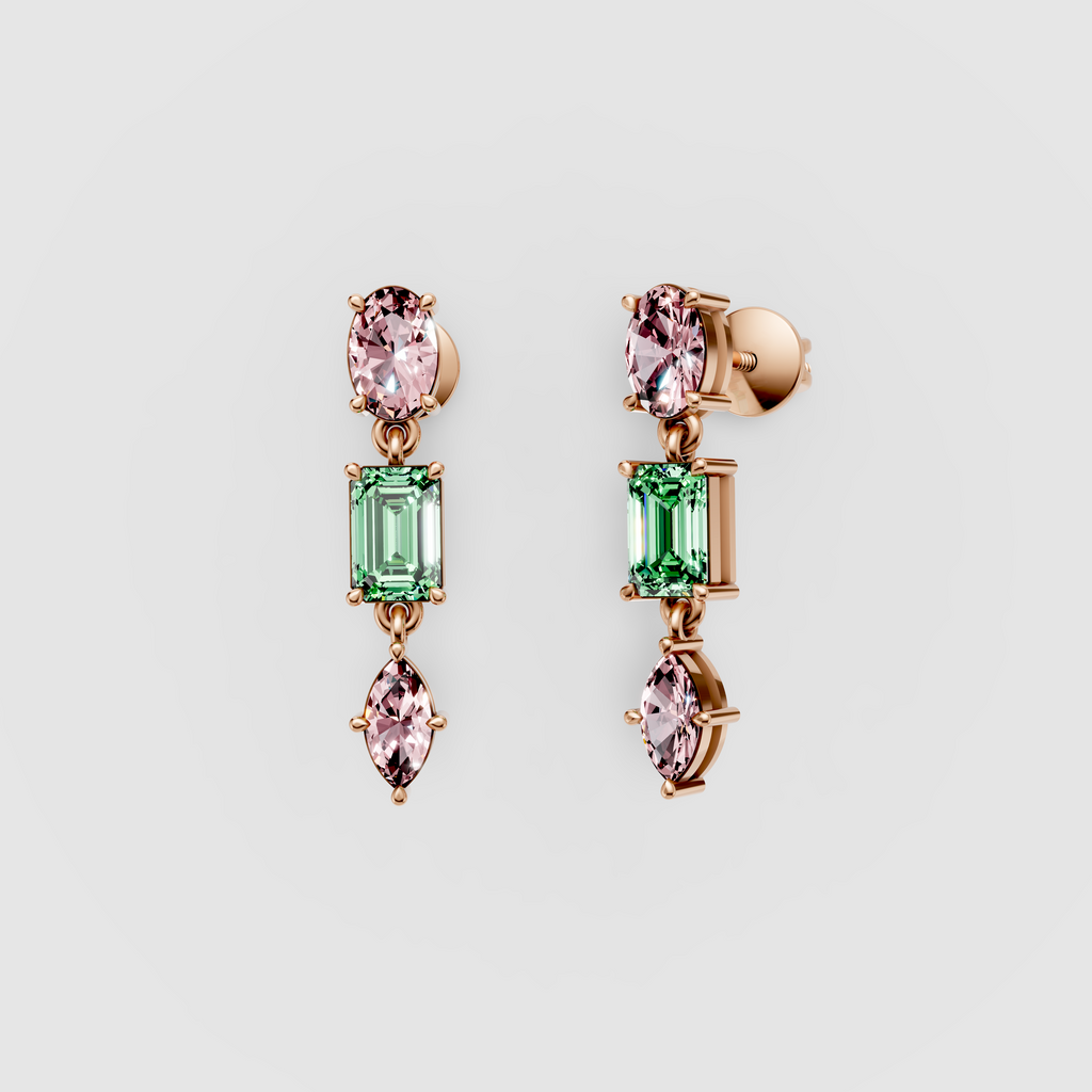 Rebecca - 18K Gold Pink Spinel & Green Garnet Multi-Cut Drop Earrings" (Descriptive & Elegant)