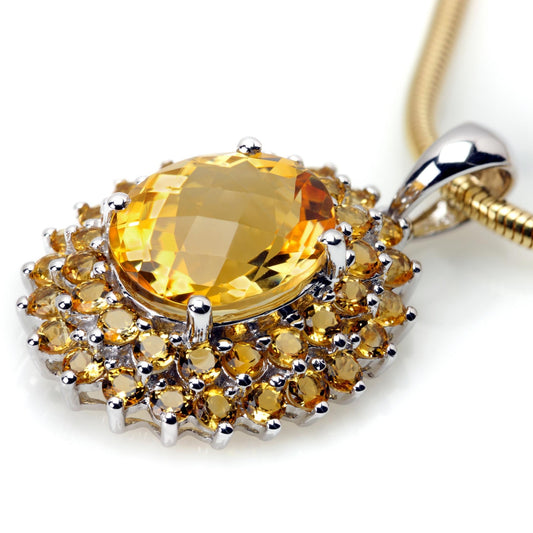 Natural Citrine Oval Checker cut and Round cut in Silver Pendant (Quality 925)(PEN0069)