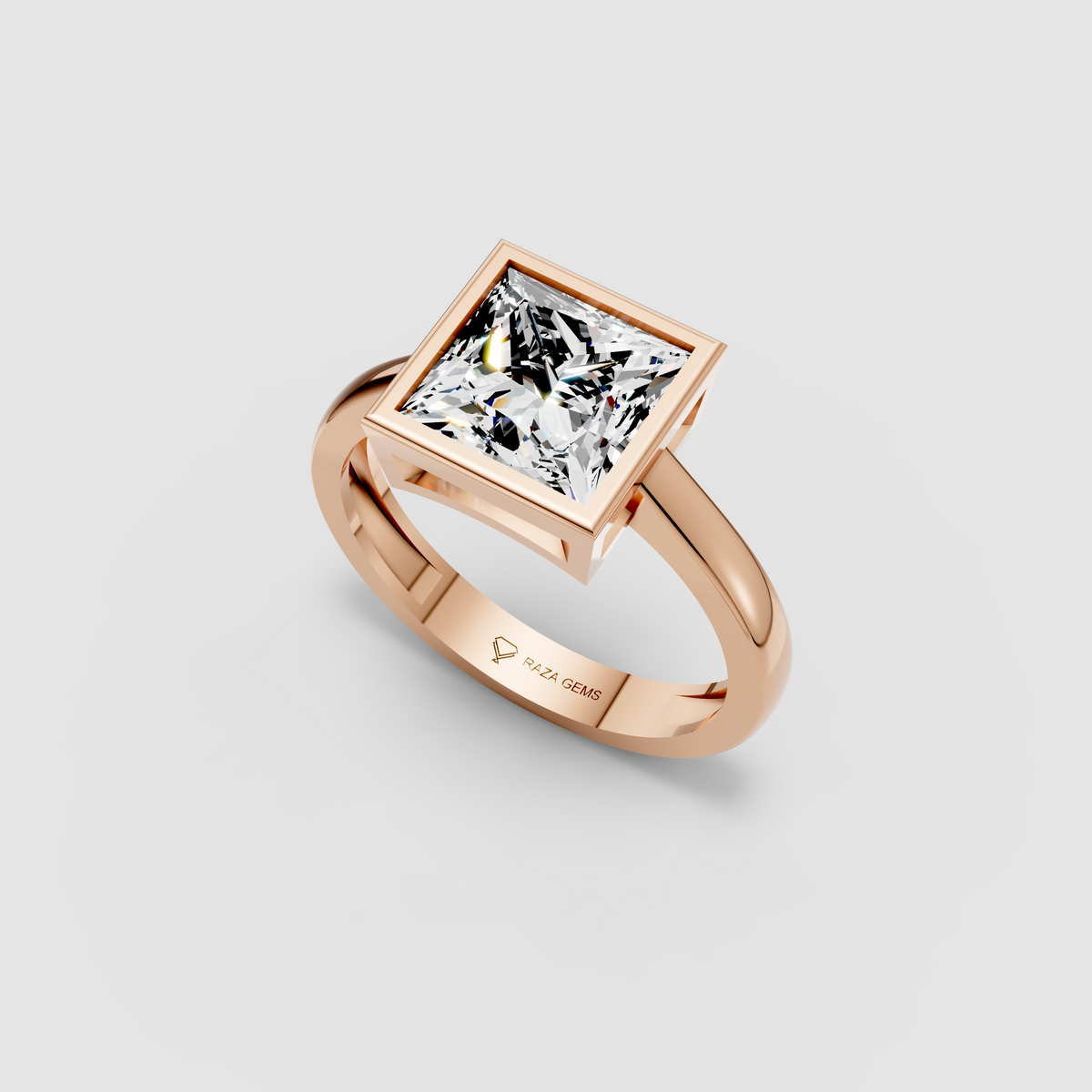 Phoebe – Princess Cut Moissanite Bezel-Set Engagement Ring in 18KT Gold