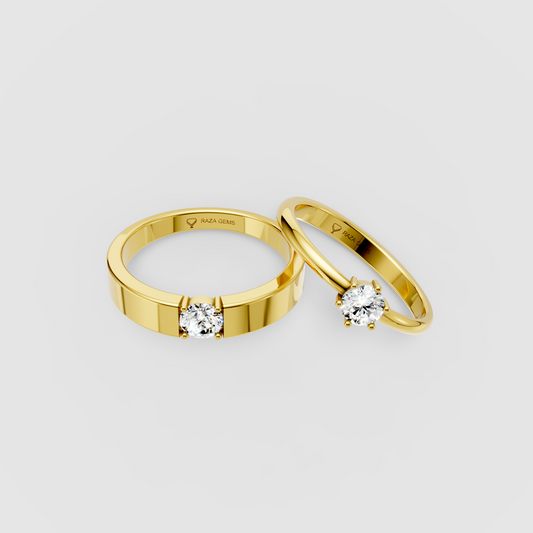 Emily – 18K Solid Gold Round Moissanite Solitaire Couple Band Set