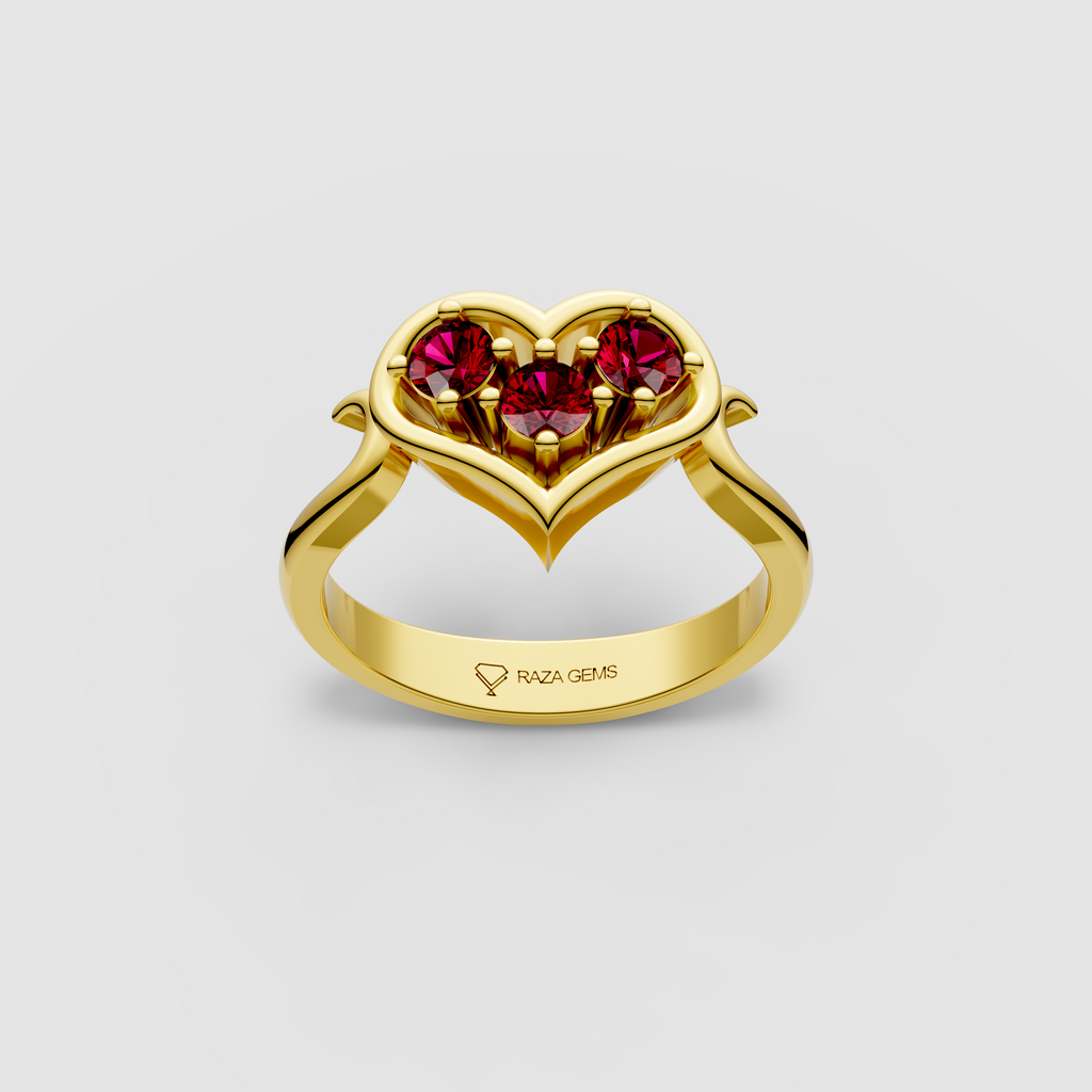 Valentina - Heart Shaped Frame Ruby Ring | 18K Yellow, White & Rose Gold