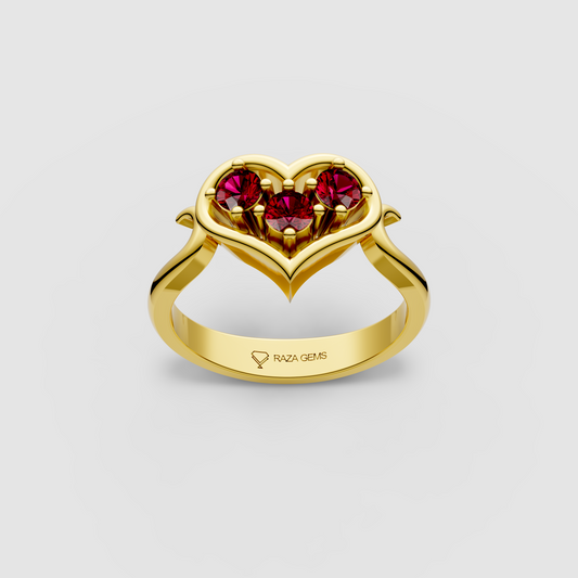Valentina - Heart Shaped Frame Ruby Ring | 18K Yellow, White & Rose Gold