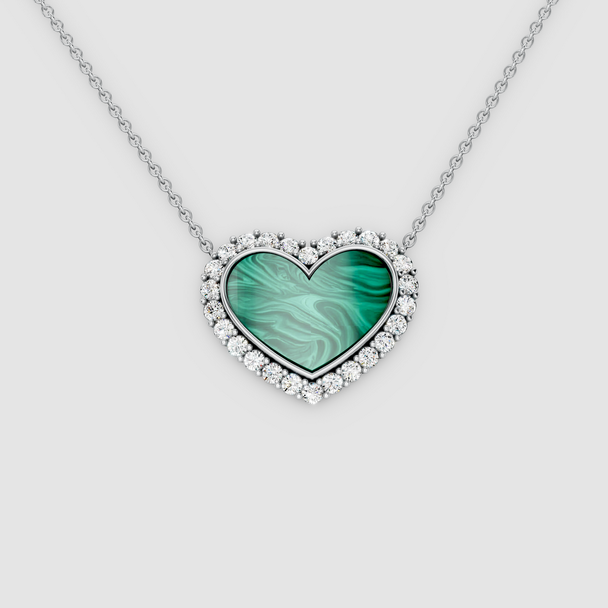 Lisa - 18K Gold Heart Malachite Pendant with Moissanite Halo (Pendant Only)"