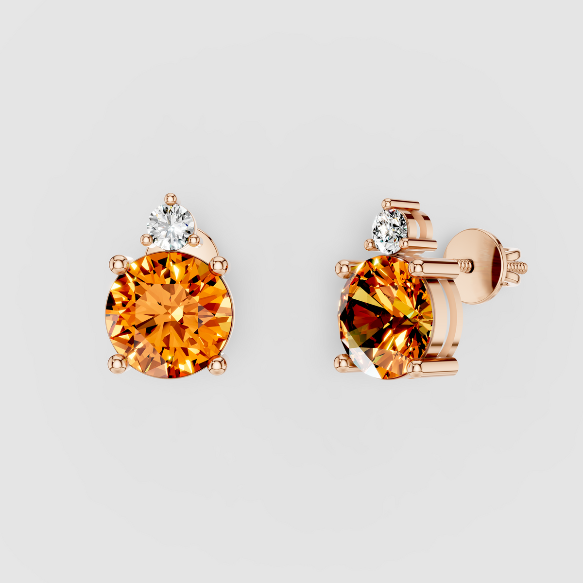 Lisa - Solid 18K Gold Citrine & Solitaire Moissanite Stud Earrings"