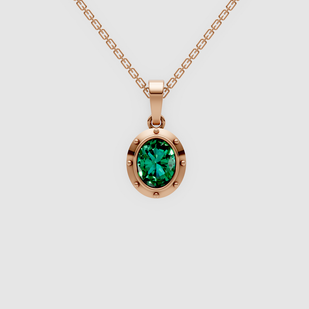 Esme – Oval-Cut Emerald Medallion Pendant in 18KT Gold