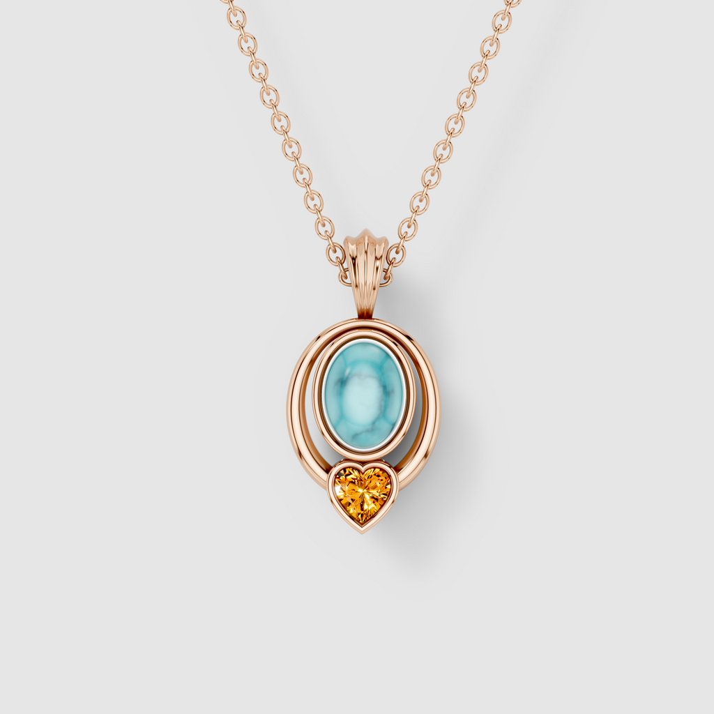 Kimberly - 18K Gold Oval Turquoise & Heart Citrine Statement Pendant (Pendant Only)"