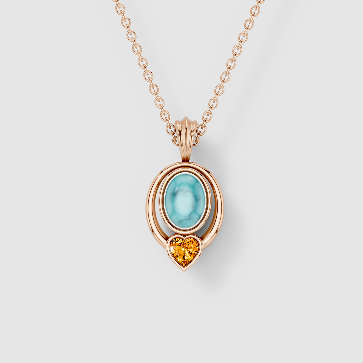 Kimberly - 18K Gold Oval Turquoise & Heart Citrine Statement Pendant (Pendant Only)"