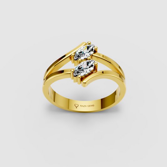 Elodie – 18K Gold Twin Marquise Cut Moissanite Split-Band Ring